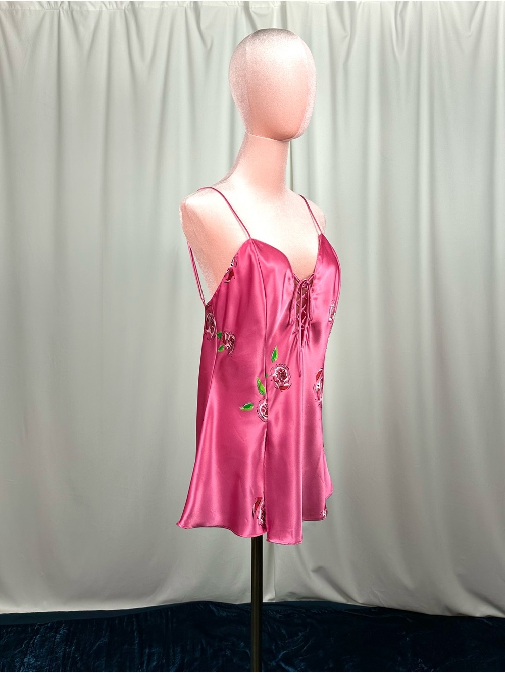 Vintage La Senza Pink Satin Rose Lace Up Babydoll Camisole Y2K Medium - Picture 3 of 16